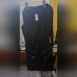 Express Olive Dress with Silver Zipper Accents